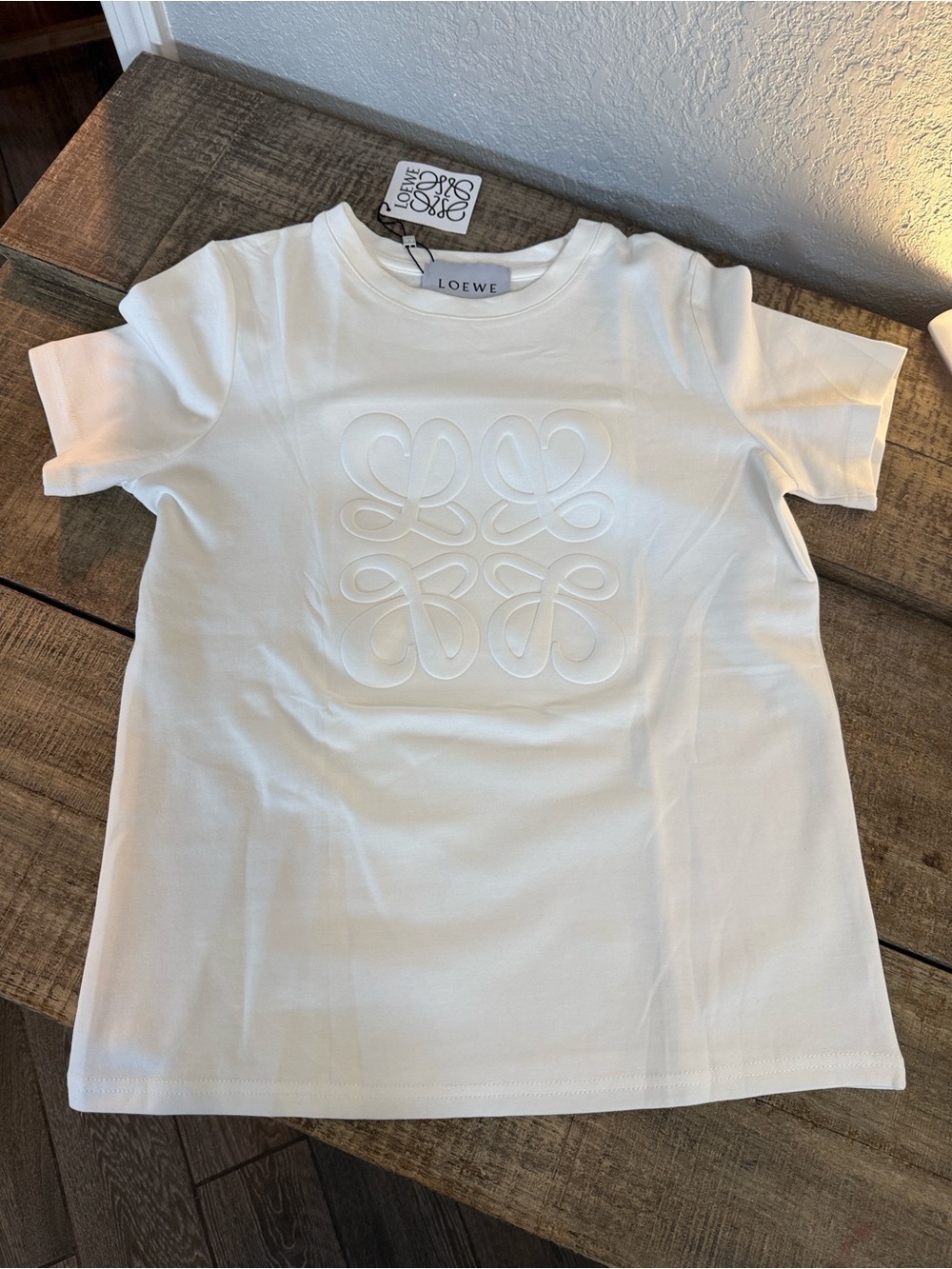 Loewe White Short-Sleeve Embossed Anagram Tee
